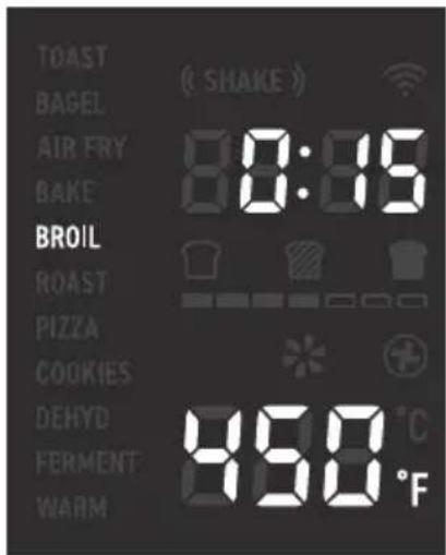 TOAST BAGEL AIR FRY BAKE BROIL ROAST PIZZA COOKIES DEHYD FERMENT WARM ( SHAKE ) 80:15 350 °C °F