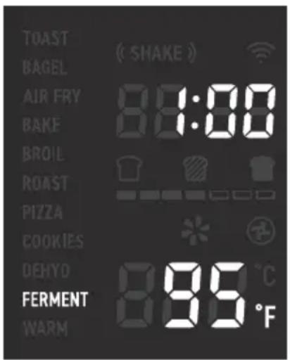 TOAST BAGEL AIR FRY BAKE BROIL ROAST PIZZA COOKIES DEHYD FERMENT WARM ( SHAKE ) 88:00 89.5 °F