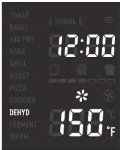 TOAST BAGEL AIR FRY BAKE BROIL ROAST PIZZA COOKIES DEHYD FERMENT WARM ( SHAKE ) 12:00 15.0 °C 15.0 °F