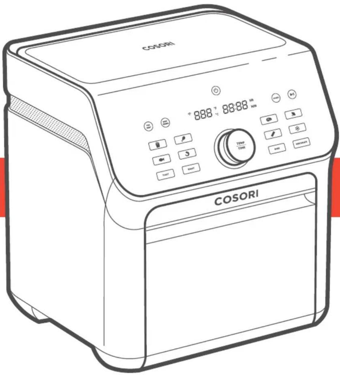 COSORI 888 °C 88:88 HR MIN TEMP TIME HUNT BANET COSORI
