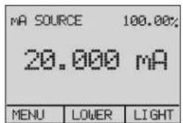 MA SOURCE 100.00% 20.000 mA MENU LOWER LIGHT