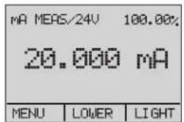 mA MEAS/24V 100.00% 20.000 mA MENU LOWER LIGHT