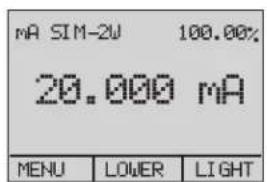 mA SIM-2W 100.00% 20.000 mA MENU LOWER LIGHT