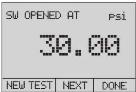 SW OPENED AT Psi 30.00 NEW TEST NEXT DONE