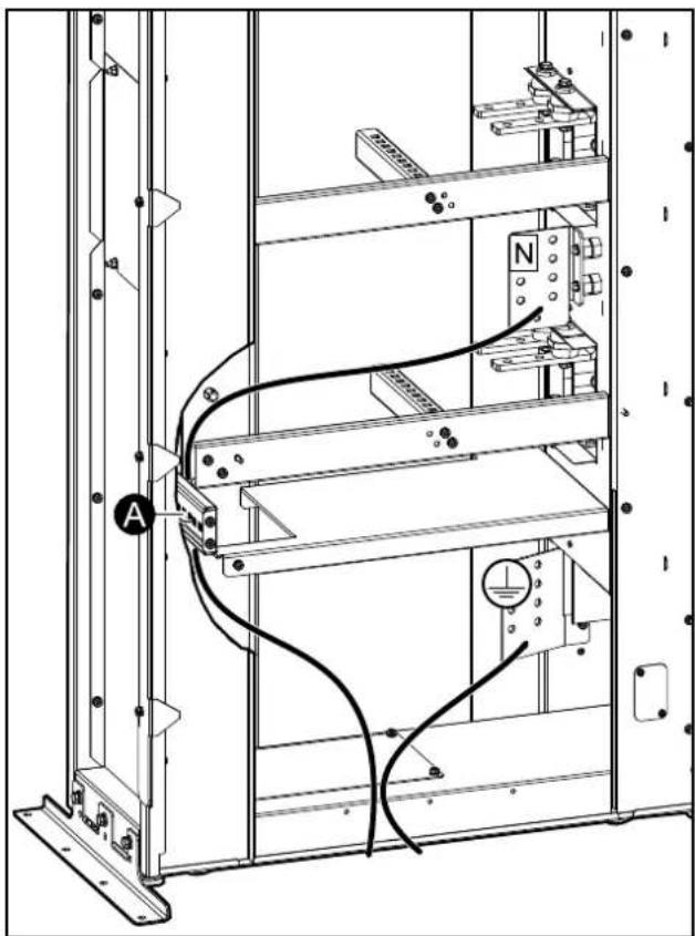 Technical diagram of an electrical cabinet with labeled components and wiring connections