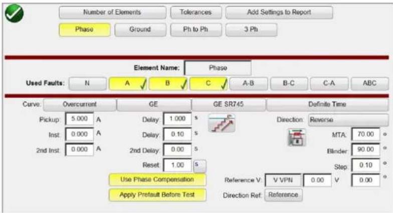 Megger SMRT43D - Kurve und Richtung des Relais pro Element – Auswahl und Konfiguration - 2
