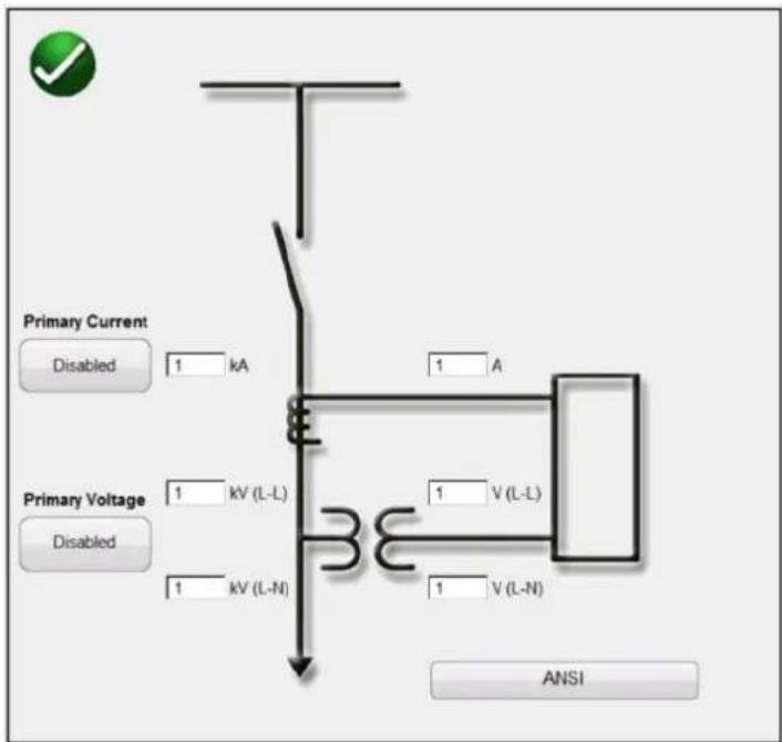 Primary Current Disabled 1 kA 1 A Primary Voltage Disabled 1 kV (L-L) 1 V (L-L) 1 kV (L-N) 1 V (L-N) ANSI
