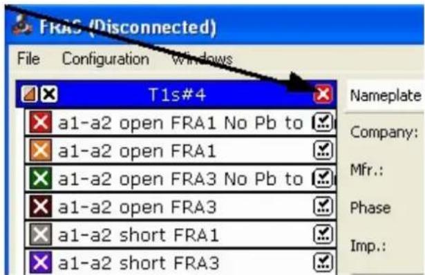 FRAS (Disconnected) File Configuration Windows T1s#4 a1-a2 open FRA1 No Pb to a1-a2 open FRA1 a1-a2 open FRA3 No Pb to a1-a2 open FRA3 a1-a2 short FRA1 a1-a2 short FRA3 Nameplate Company: Mfr.: Phase Imp.: