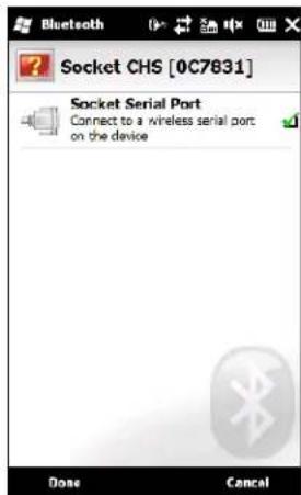 Bluetooth Socket CHS [0C7831] Socket Serial Port Connect to a wireless serial port on the device Done Cancel