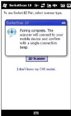 To use Socket EZ Pair, select scanner type. SocketScan 10 Pairing complete. The scanner will connect to your mobile device and confirm with a single connection beep. 2D Scanner I don't know my CHS model.