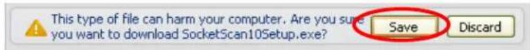 This type of file can harm your computer. Are you sure you want to download SocketScan10Setup.exe? Save Discard