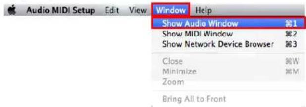 Audio MIDI Setup Edit View Window Help Show Audio Window #1 Show MIDI Window #2 Show Network Device Browser #3 Close #W Minimize #M Zoom Bring All to Front