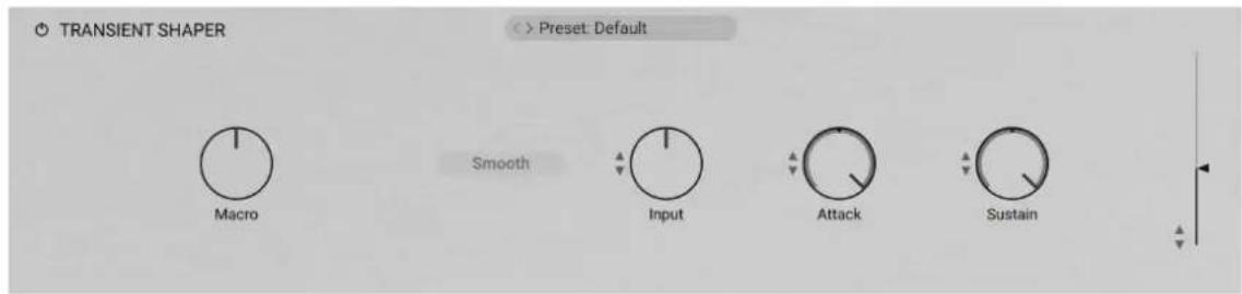 TRANSIENT SHAPER <> Preset: Default Macro Smooth Input Attack Sustain