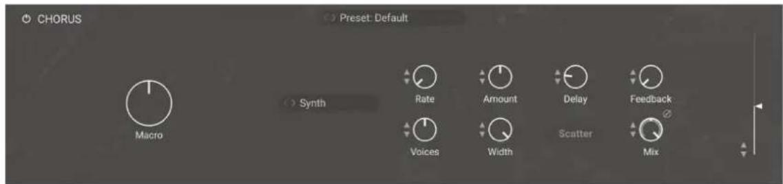 CHORUS Preset: Default Macro Synth Rate Amount Delay Feedback Voices Width Scatter Mix