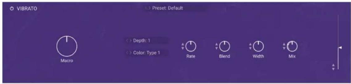 VIBRATO Preset: Default Depth: 1 Color: Type 1 Macro Rate Blend Width Mix