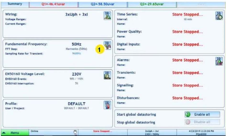 Summary Q1=-46.41uvar Q2=-58.50uvar Q3=-29.65uvar Wiring: Voltage Ranges: Current Ranges: 3xUph + 3xl Time Series: Interval: Name: Power Quality: Name: Digital Inputs: Name: Store Stopped... 10 min Store Stopped... Store Stopped... Fundamental Frequency: FFT Step: Sampling Rate for Transient: 50Hz H…