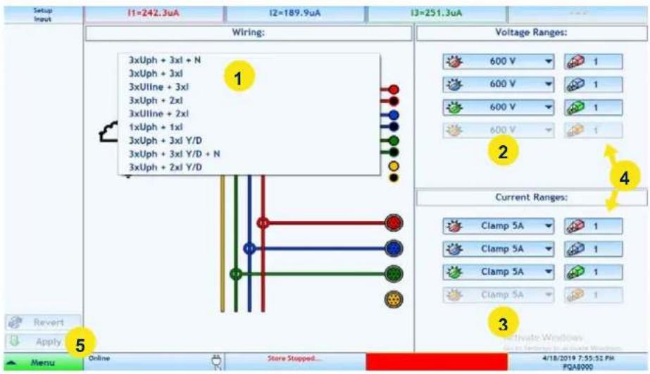 Setup Input I1=242.3uA I2=189.9uA I3=251.3uA Wiring: Voltage Ranges: 3xUph + 3xl + N 3xUph + 3xl 3xUline + 3xl 3xUph + 2xl 3xUline + 2xl 1xUph + 1xl 3xUph + 3xl Y/D 3xUph + 3xl Y/D + N 3xUph + 2xl Y/D 600 V 600 V 600 V 600 V Current Ranges: Clamp 5A Clamp 5A Clamp 5A Clamp 5A 4/18/2019 7:55:52 PM PQ…