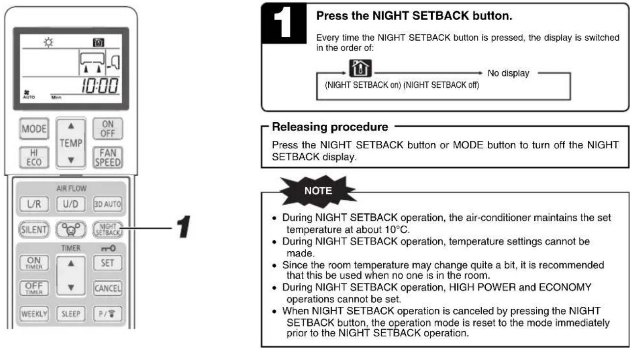 MITSUBISHI SRK25ZSH-S - NIGHT SETBACK operation - 1