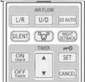 AIR FLOW L/R U/D 3D AUTO SILENT NIGHT SETBACK ON TIMER ON TIMER OFF TIMER ON TIMER TIMER SET CANCEL