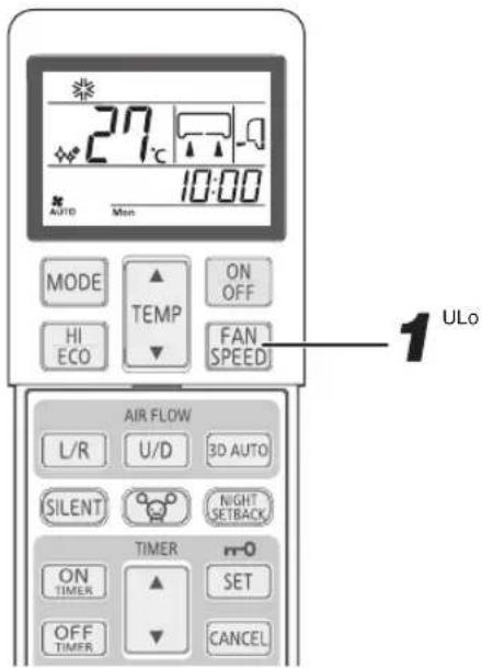27°C 10:00 AUTO Mon MODE ▲ ON OFF HI ECO ▼ FAN SPEED 1 ULo AIR FLOW L/R U/D 3D AUTO SILENT NIGHT SETBACK TIMER m-0 ON TIMER SET OFF TIMER CANCEL