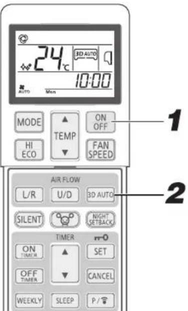 24°C 3D AUTO 10:00 AUTO Mon MODE ▲ ON OFF HI ECO ▼ FAN SPEED AIR FLOW L/R U/D 3D AUTO SILENT ● NIGHT SETBACK TIMER m=0 ON TIMI.MA ▲ SET OFF TIMER ▼ CANCEL WEEKLY SLEEP P/●