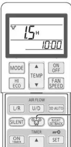 15H 10:00 MODE ▲ TEMP ON OFF HI ECO ▼ FAN SPEED AIR FLOW L/R U/D 3D AUTO SILENT NIGHT SETBACK TIMER ON TIMER ▲ SET