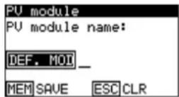 Metrel EurotestPV MI 3108 - Speichermenü für PV-Modultyp. - 2
