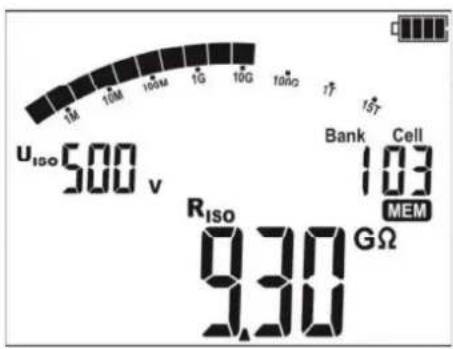 1M 10M 10M 1G 10G 10Ω 17 15T Uiso 500 v Bank Cell 103 MEM Riso 9.30 GΩ