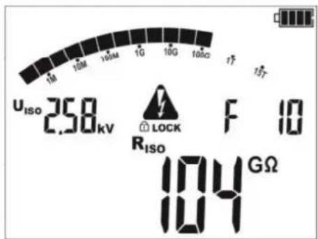 1M 10M 100M 10 10G 100C 1T 1ST UISO 2.58kV LOCK F 10 RISO 104 GΩ