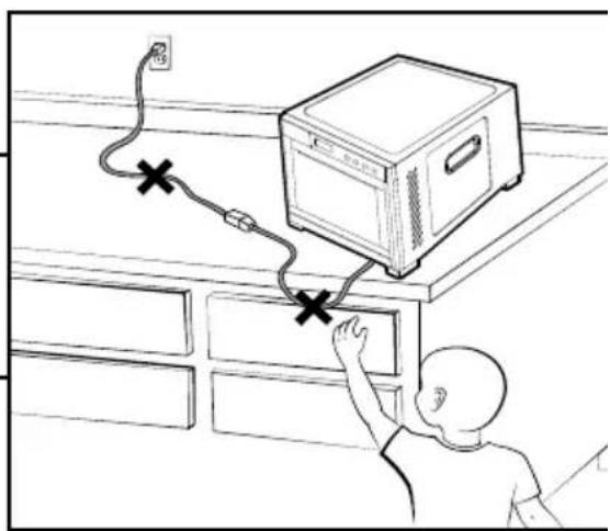 Diagram showing a person using a computer to switch a cable labeled 'RS' connected to a server rack, with two crosses indicating failure.