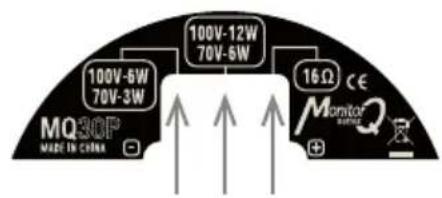 100V-12W 70V-6W 100V-6W 70V-3W 16Ω CE MQ30F MADE IN CHINA Monitor SUNTER +