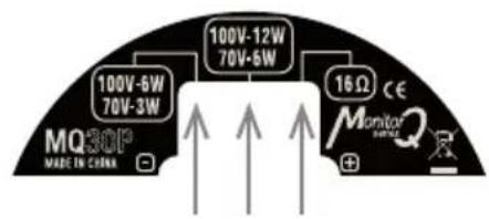 100V-12W 70V-6W 100V-6W 70V-3W 16Ω CE MQ30P MADE IN CHINA Monitor Q