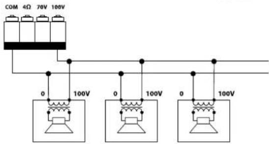 COM 4Ω 70V 100V 0 100V 0 100V 0 100V
