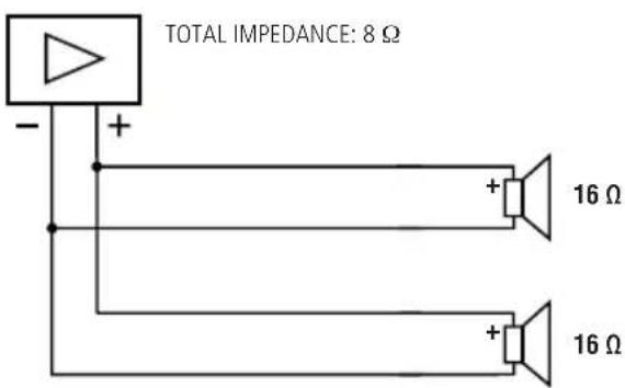 TOTAL IMPEDANCE: 8 Ω - + 16 Ω 16 Ω