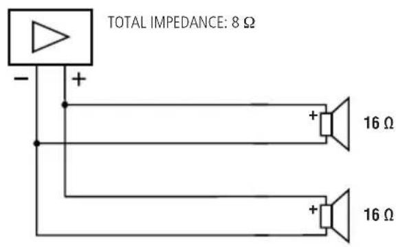 TOTAL IMPEDANCE: 8 Ω - + 16 Ω 16 Ω