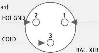 hard: HOT GND 2 1 3 COLD BAL. XLR