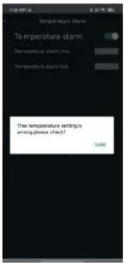 Temperature alarm Temperature alarm time Per timestamp alarm time The temperature warning is writing please check! Send