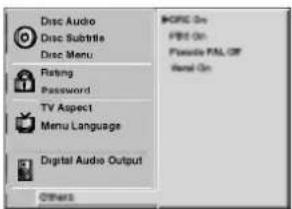 Disc Audio Disc Subtitle Disc Menu Rating Password TV Aspect Menu Language Digital Audio Output Others MORE On FIND On Please fall off Word On
