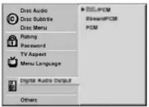 Disc Audio Disc Subtitle Disc Menu Rating Password TV Aspect Menu Language Digital Audio Output Others DELPCM ForwardPCM PCM