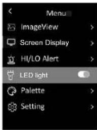 Menu ImageView Screen Display HI/LO Alert LED light Palette Setting