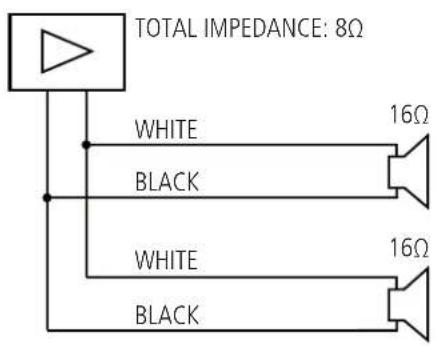 TOTAL IMPEDANCE: 8Ω WHITE BLACK WHITE BLACK 16Ω 16Ω