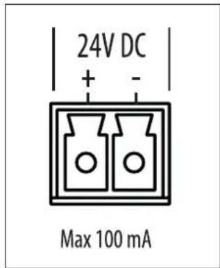 24V DC + - Max 100 mA
