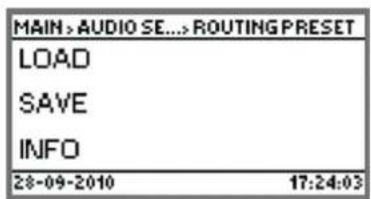 MAIN > AUDIO SE...> ROUTING PRESET LOAD SAVE INFO 28-09-2010 17:24:03