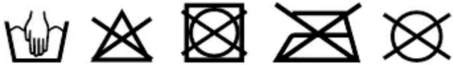 Five symbolic icons representing water, water, crossed-out boxes, crossed-out circles, and crossed-out crosses, each accompanied by a hand icon.