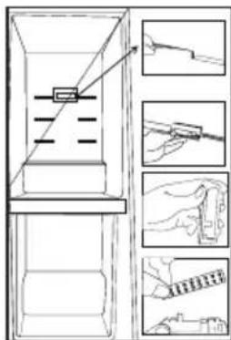 Technical diagram showing a mechanical assembly with labeled components and corresponding close-up views of the process.