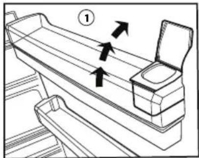 Technical diagram of a mechanical device with labeled components and directional arrows indicating motion or movement.