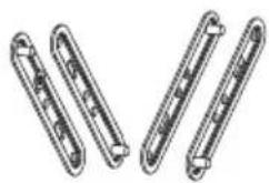Four identical mechanical components with cylindrical ends, shown from different angles (no text or symbols visible)