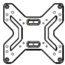 Pure mechanical part diagram with symmetrical slots and mounting holes (no text or symbols)