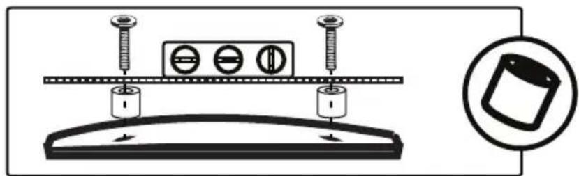 Diagram showing a mechanical assembly with screws, three circular components, and a magnified view of a component.