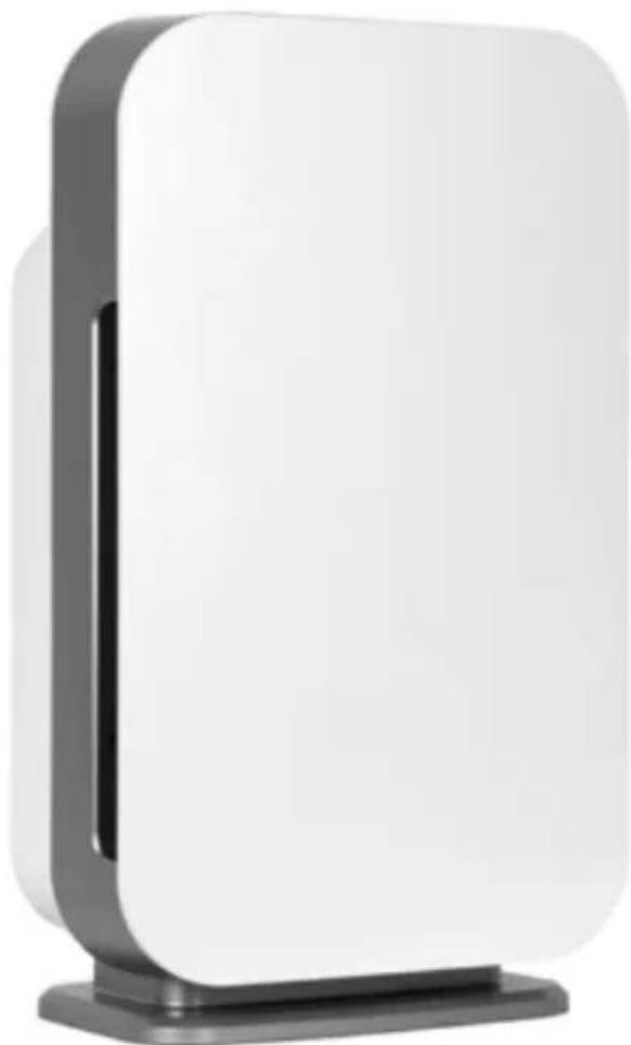 Exterior view of a white rectangular electronic device with a black base (no text or symbols visible)